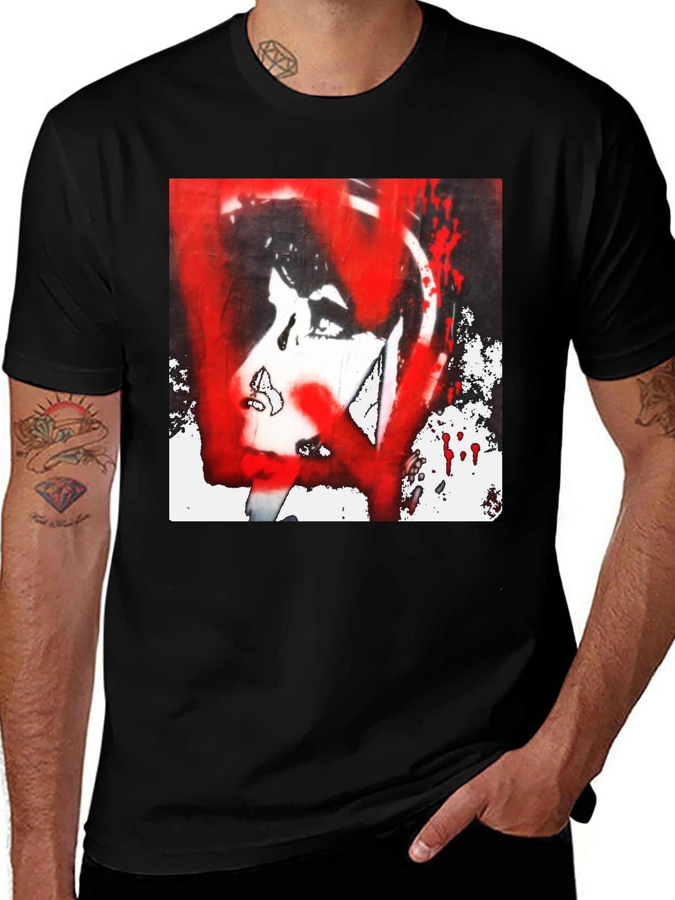 Graphic Tee: Red and White Abstract Print