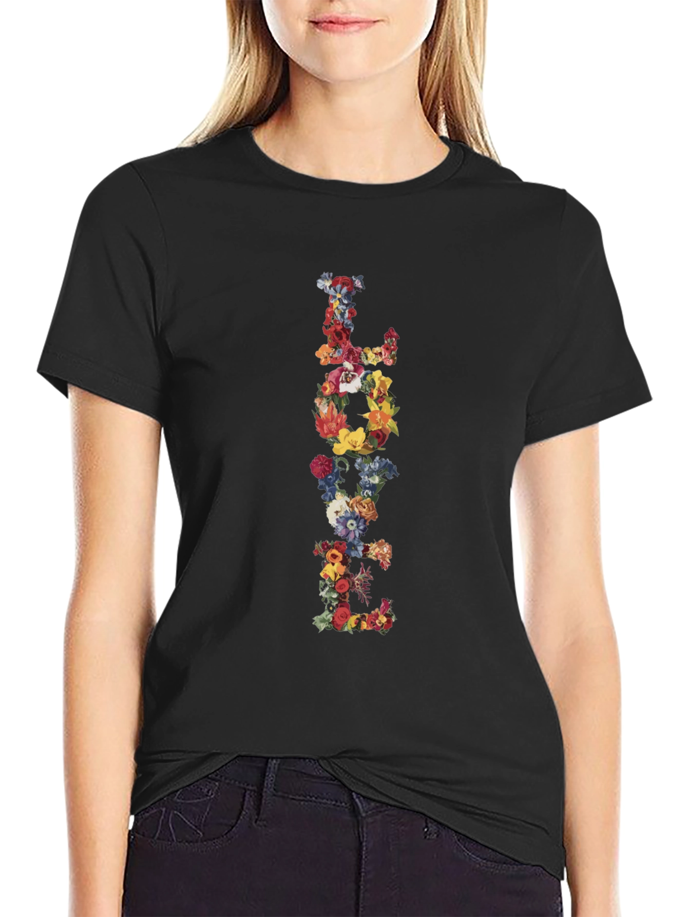 Floral LOVE Black T-Shirt Graphic Tee