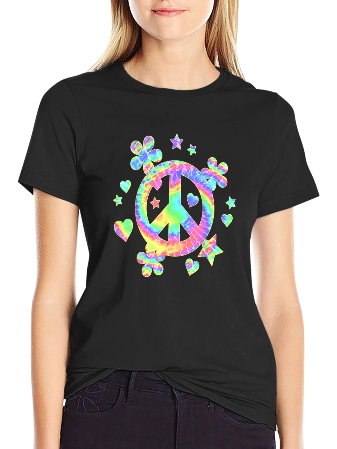 Retro Tie-Dye Peace Sign Graphic T-Shirt