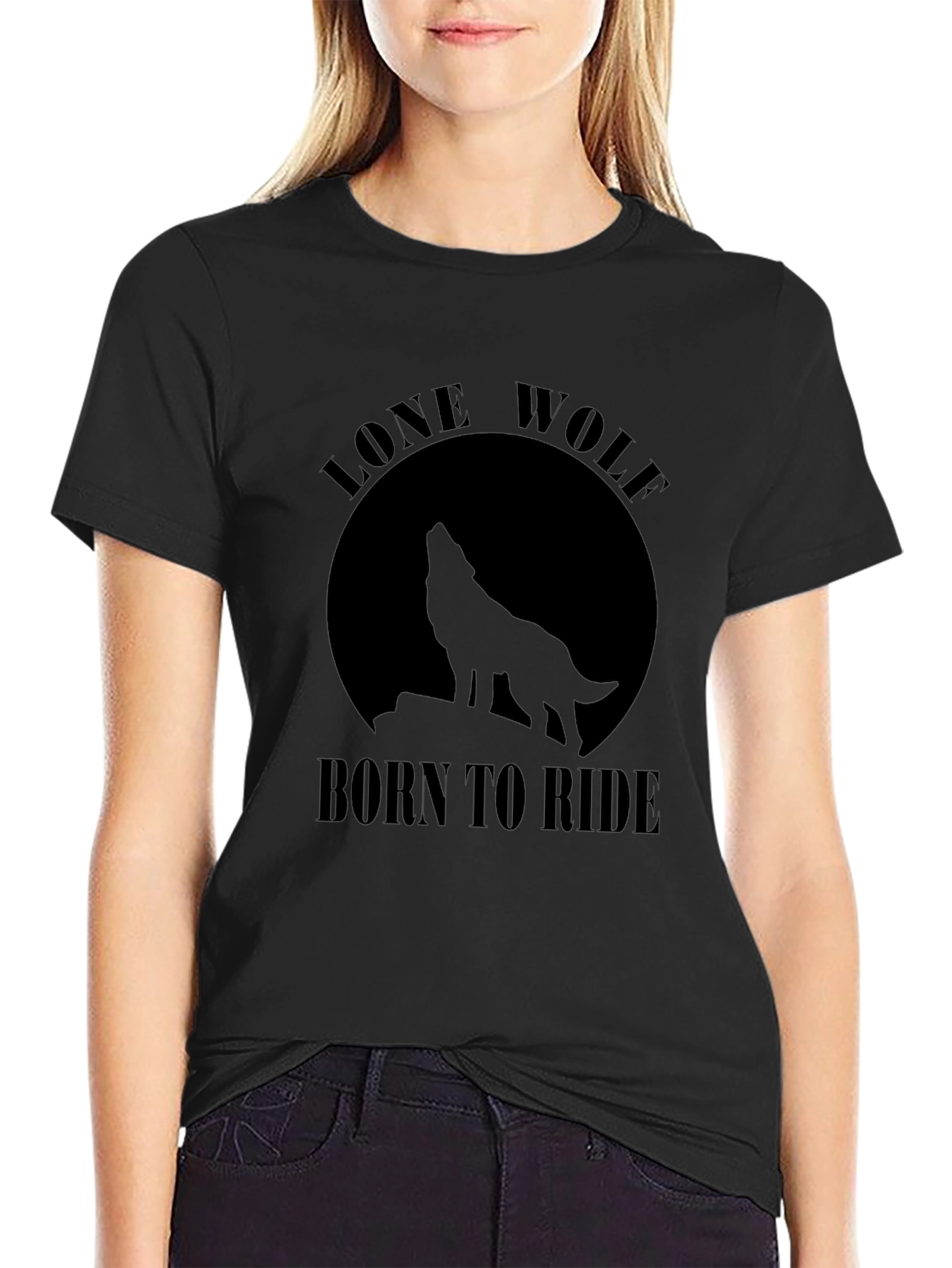 Lone Wolf Born To Ride Black T-Shirt