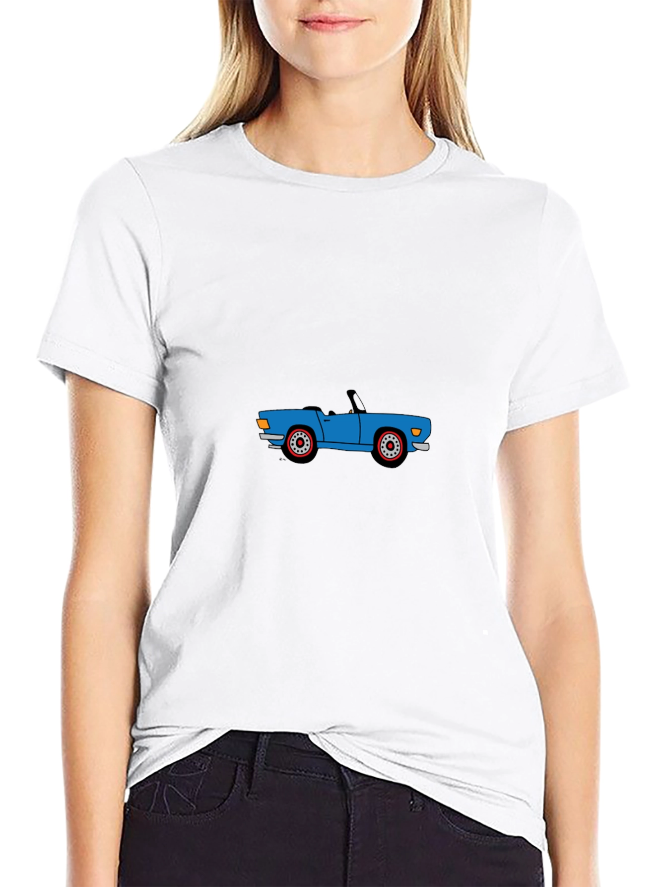 Blue Cartoon Car Graphic Black T-Shirt