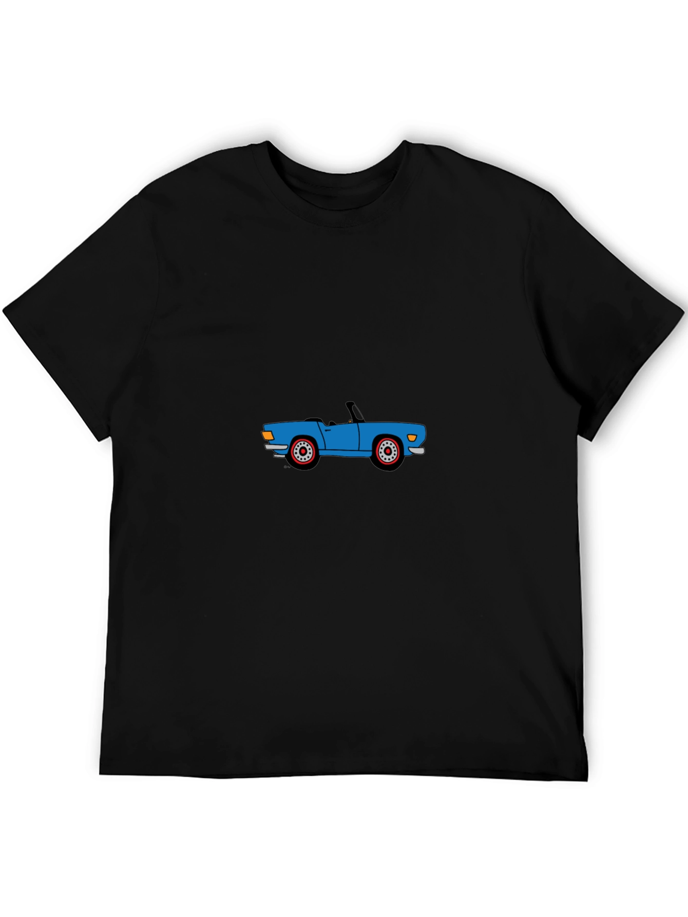 Blue Cartoon Car Graphic Black T-Shirt