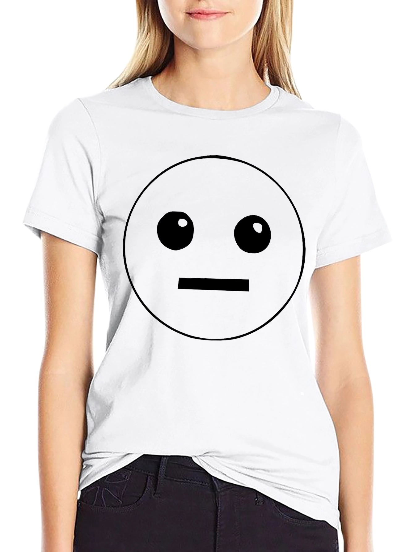Neutral Emoji Graphic T-Shirt - Black Crew Neck