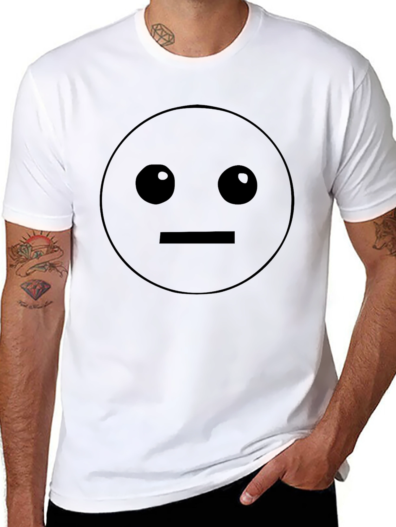 Neutral Emoji Graphic T-Shirt - Black Crew Neck