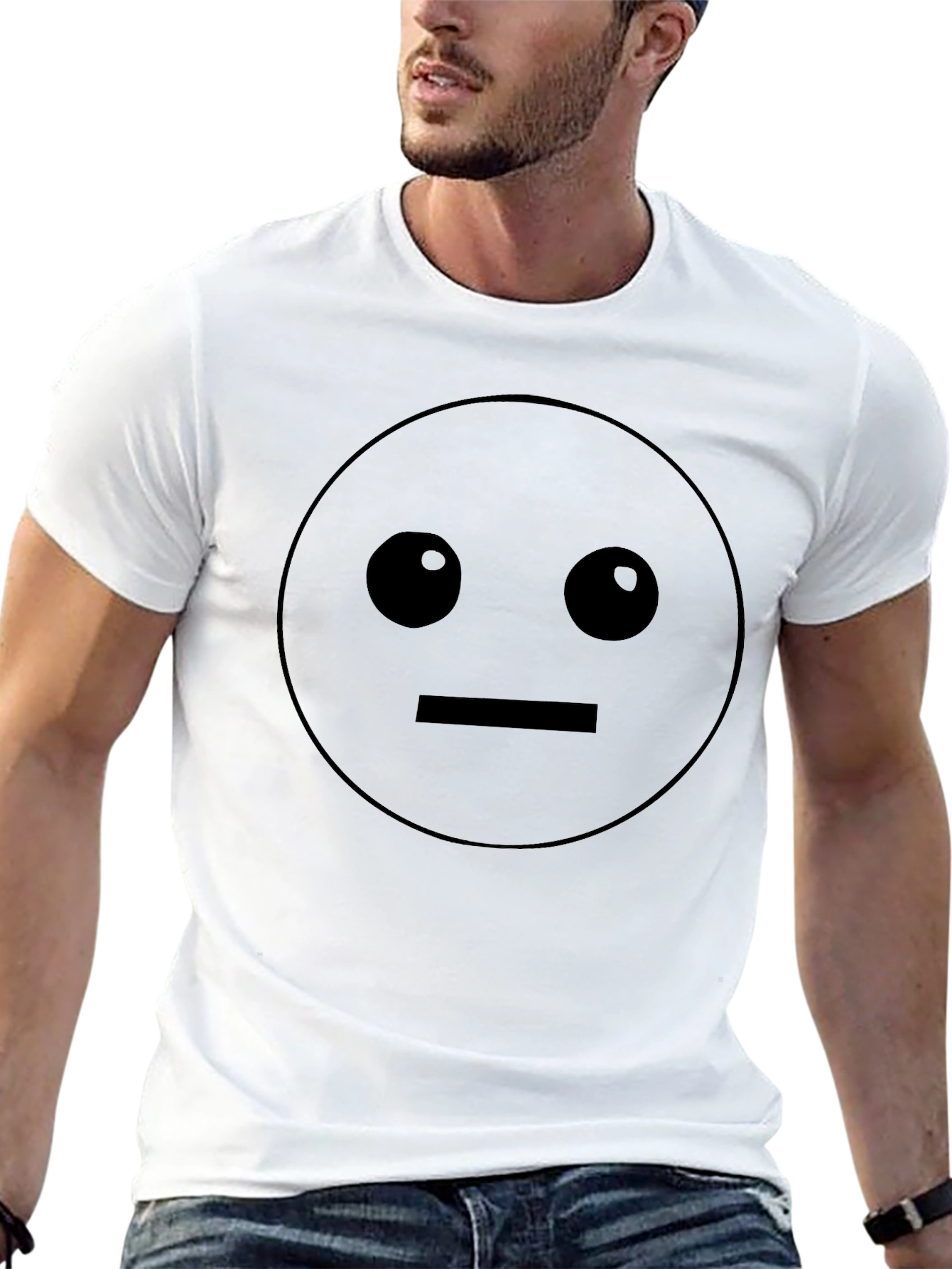 Neutral Emoji Graphic T-Shirt - Black Crew Neck
