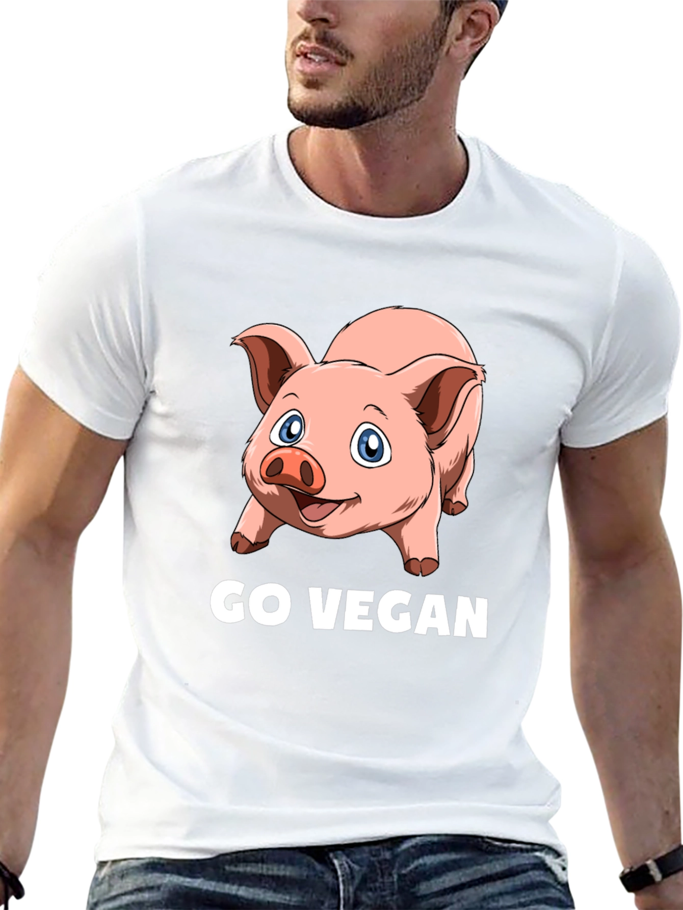 Go Vegan Pig Graphic T-Shirt