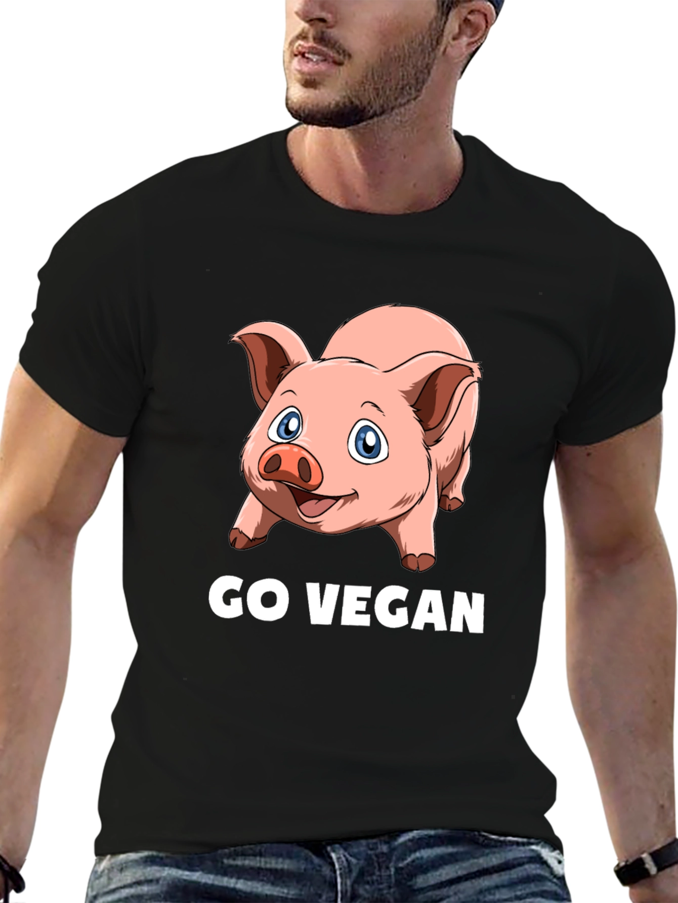 Go Vegan Pig Graphic T-Shirt