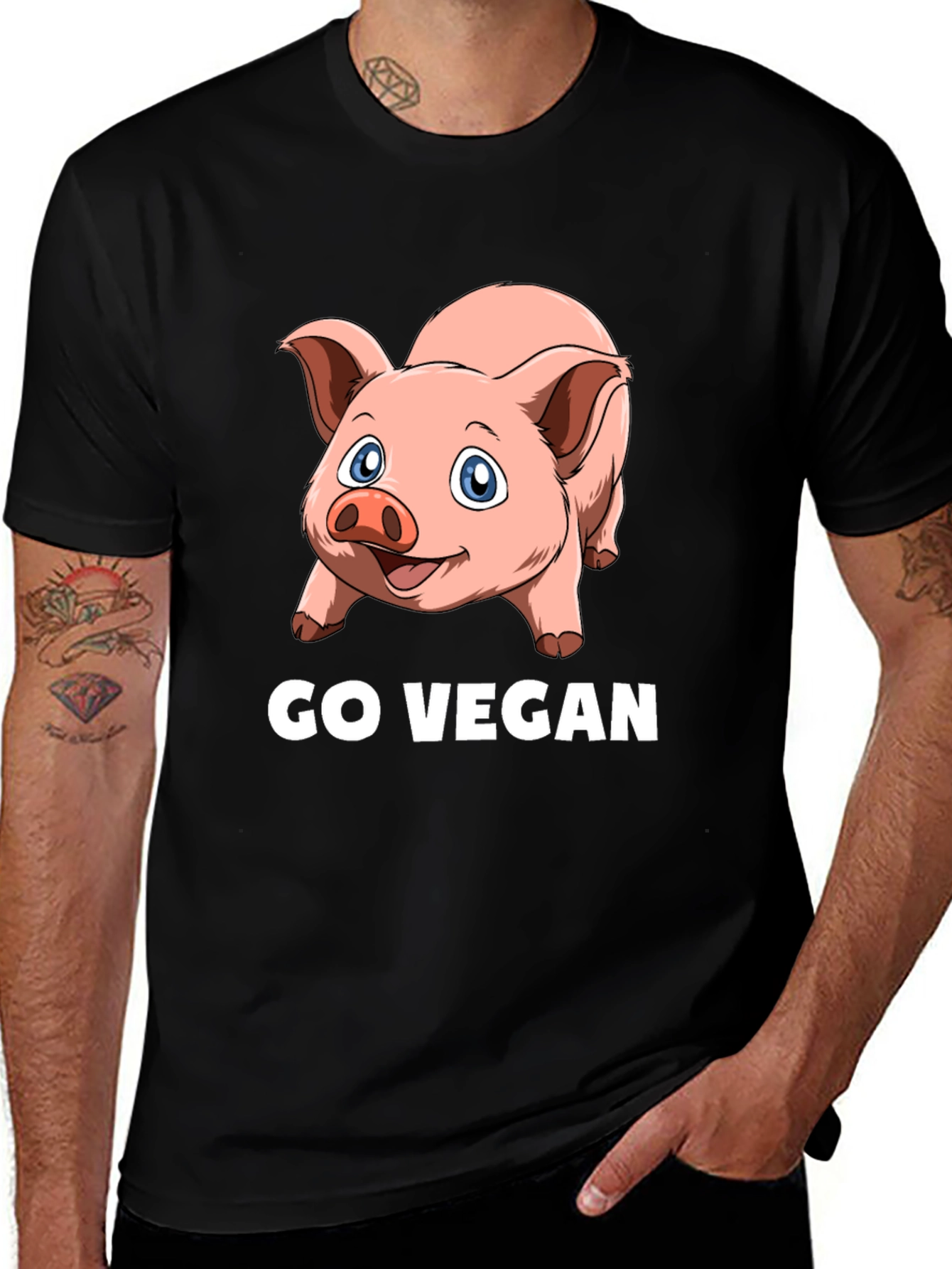 Go Vegan Pig Graphic T-Shirt