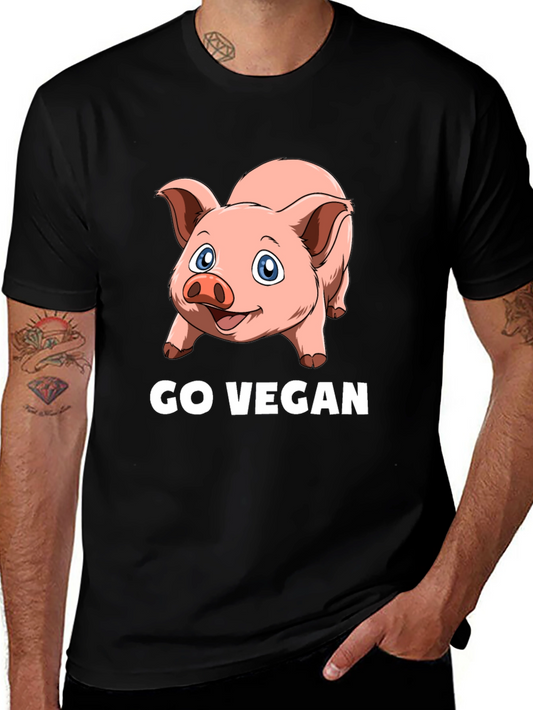 Go Vegan Pig Graphic T-Shirt