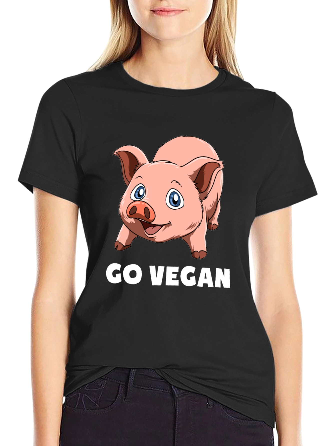 Go Vegan Pig Graphic T-Shirt