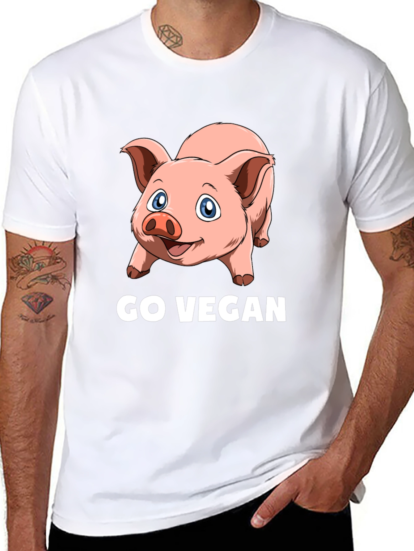 Go Vegan Pig Graphic T-Shirt