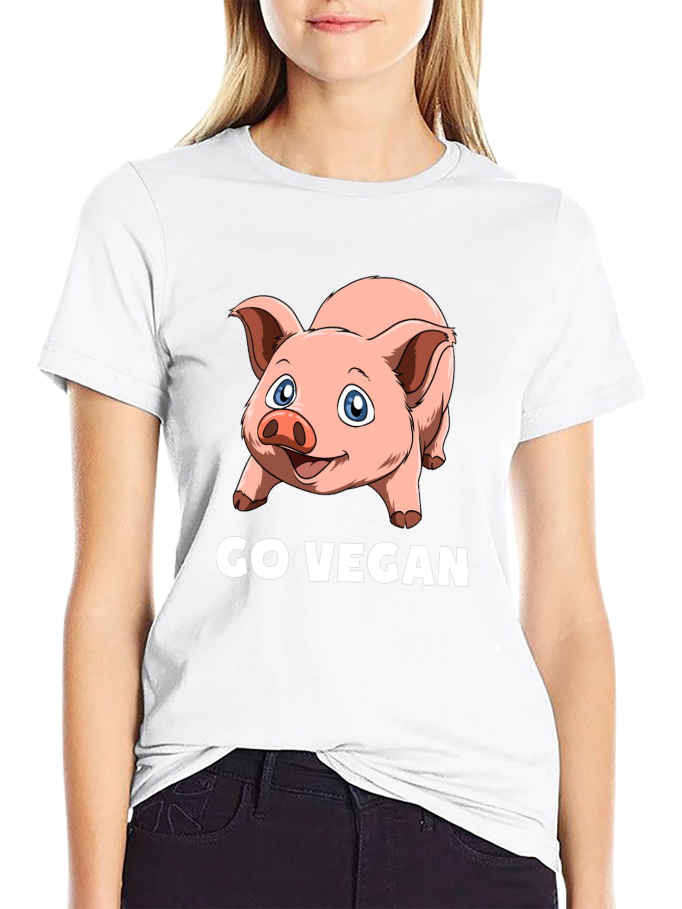Go Vegan Pig Graphic T-Shirt