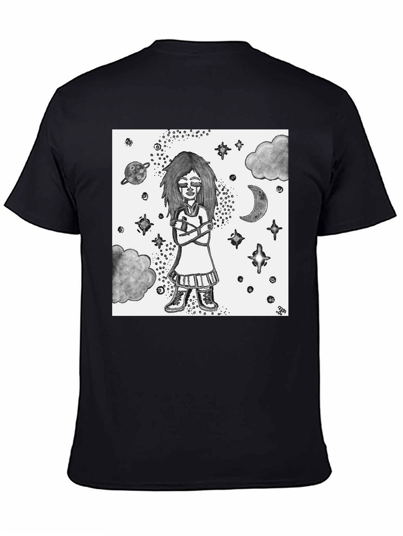 Celestial Girl Graphic Tee - Unisex Black Cotton T-Shirt