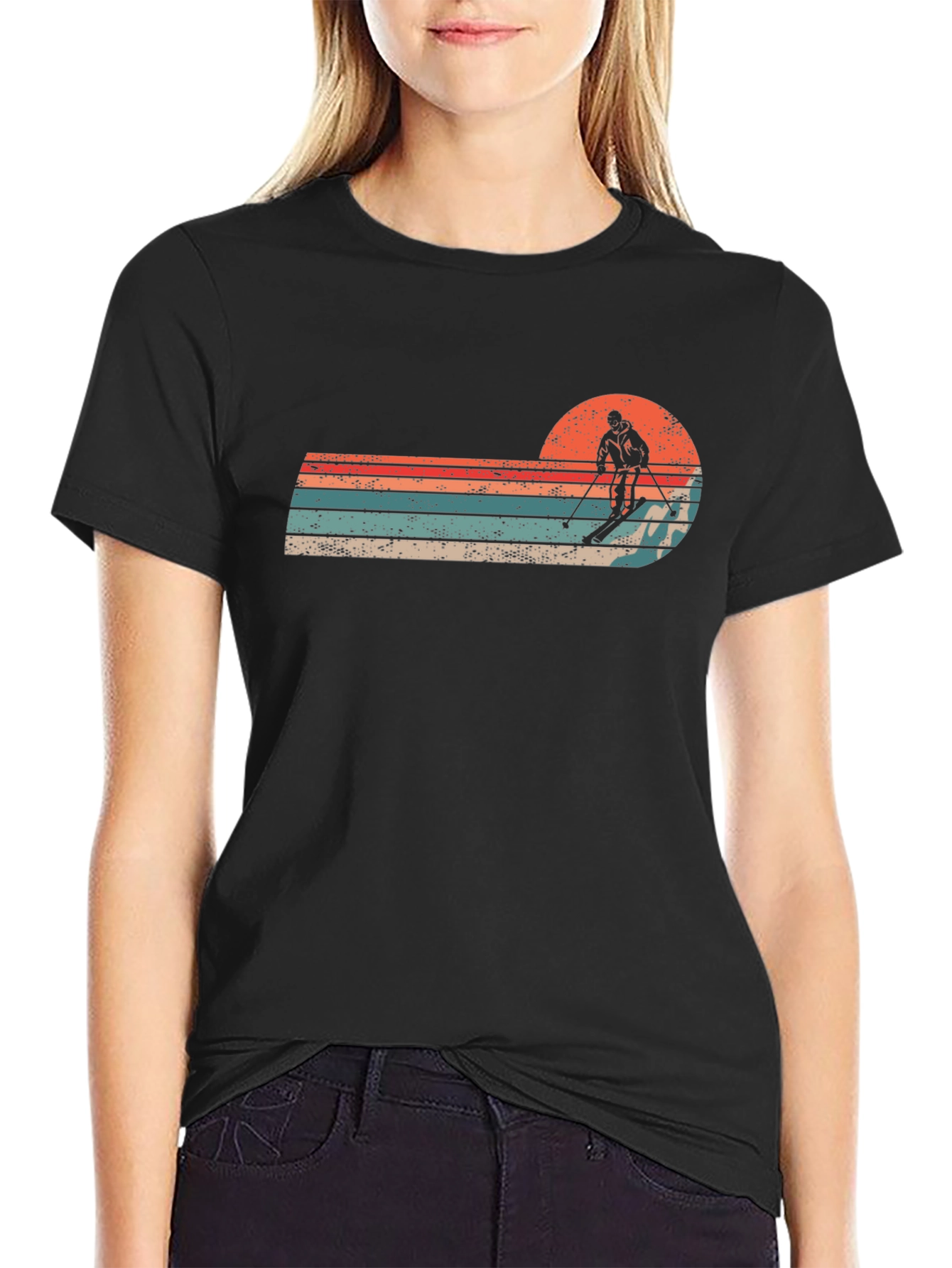Retro Skiing Sunset T-Shirt