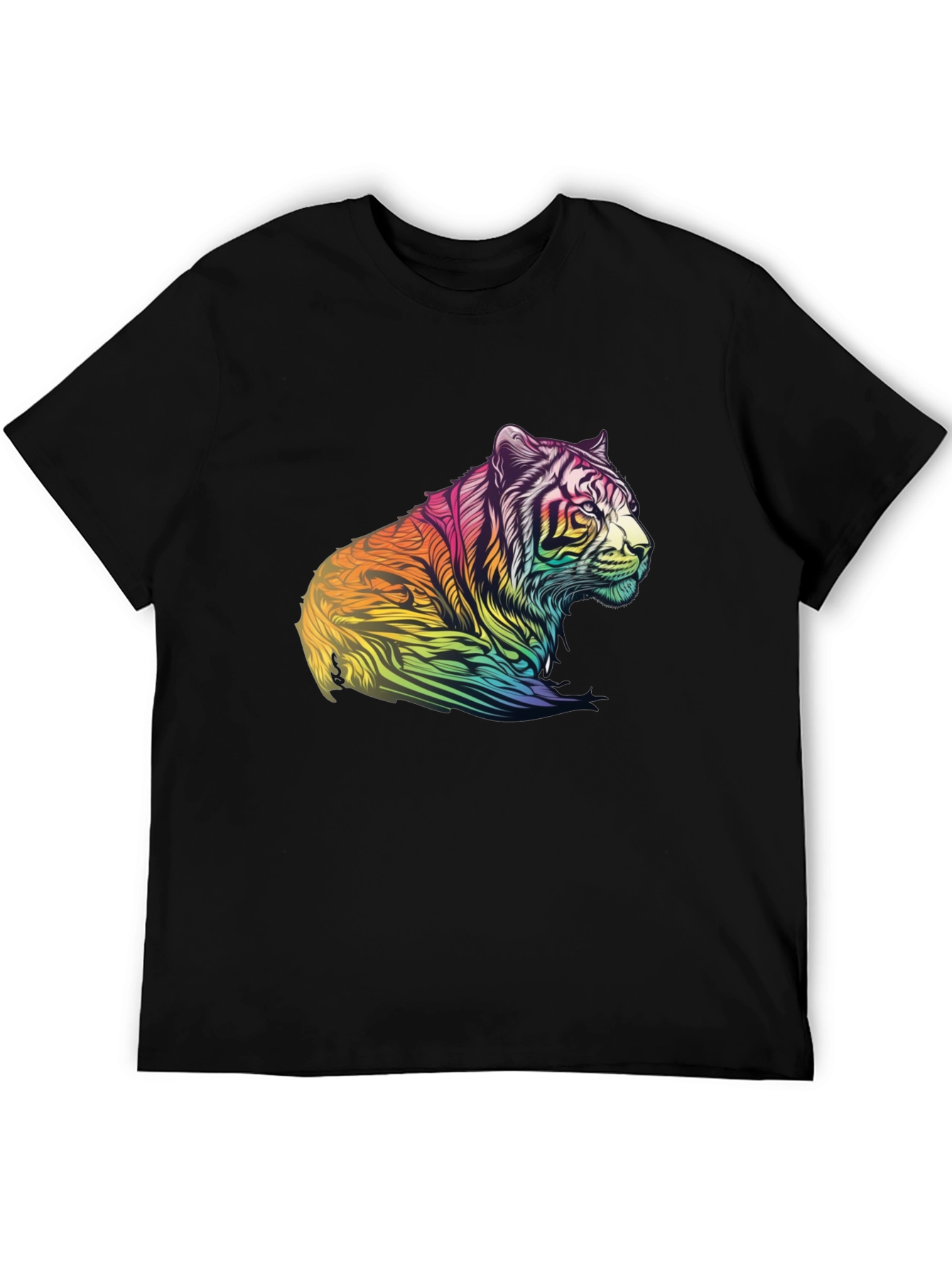 Rainbow Tiger Graphic Tee - Mens Black T-Shirt