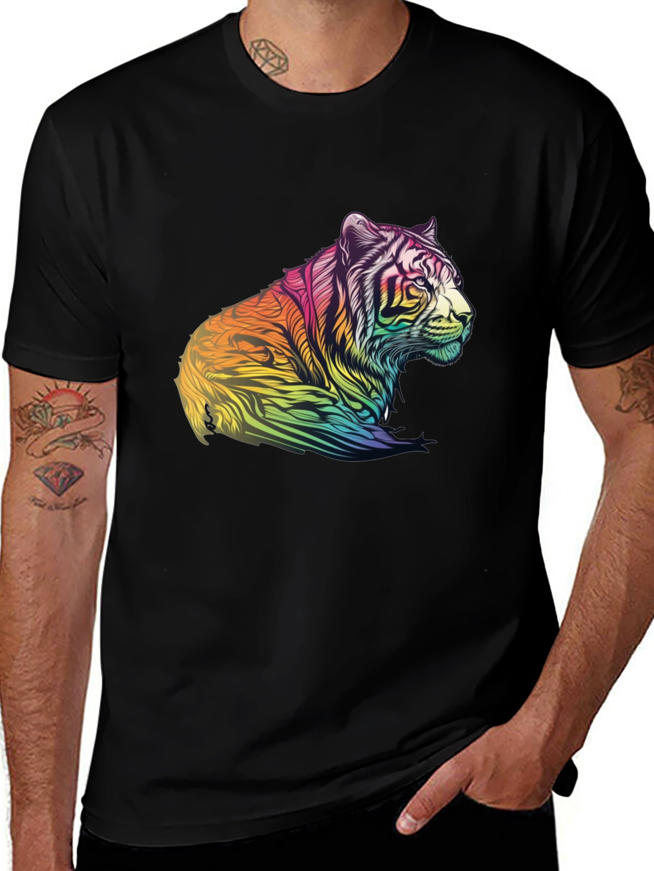 Rainbow Tiger Graphic Tee - Mens Black T-Shirt