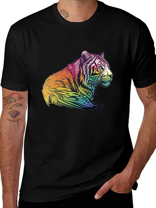 Rainbow Tiger Graphic Tee - Mens Black T-Shirt