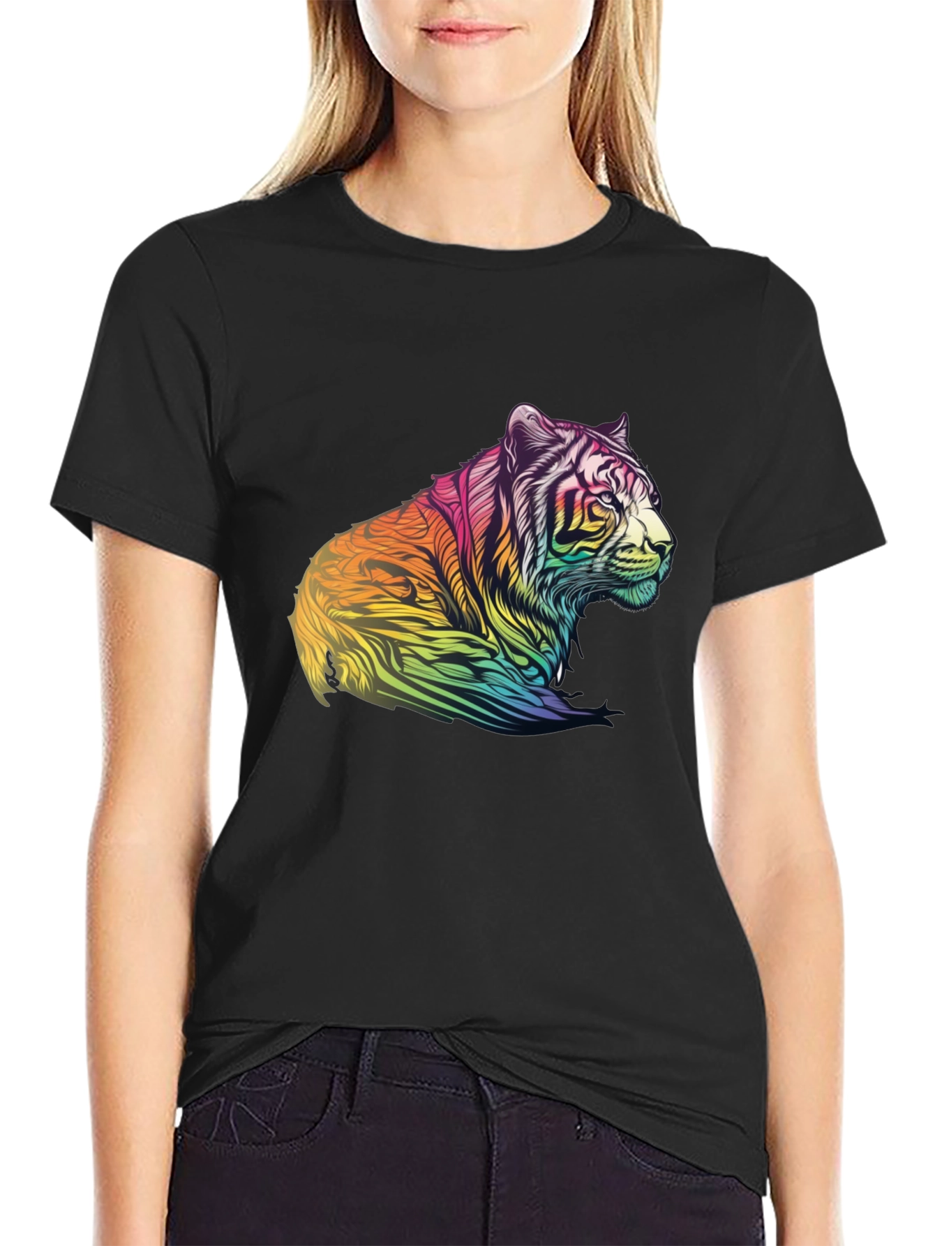 Rainbow Tiger Graphic Tee - Mens Black T-Shirt