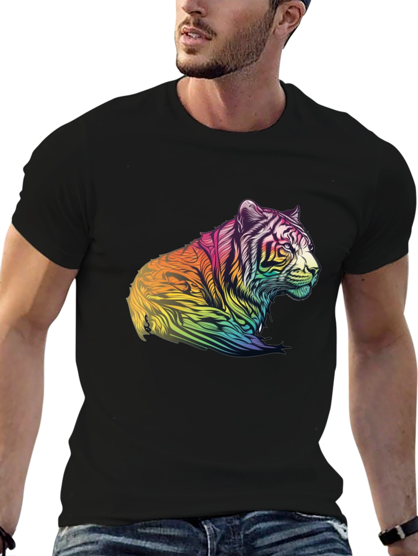 Rainbow Tiger Graphic Tee - Mens Black T-Shirt