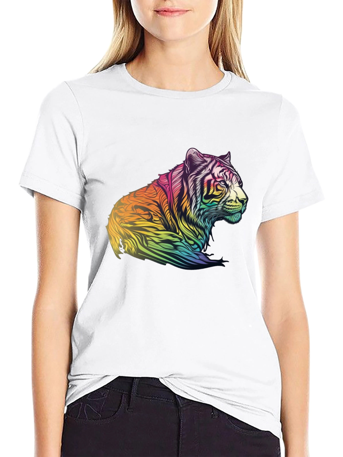 Rainbow Tiger Graphic Tee - Mens Black T-Shirt