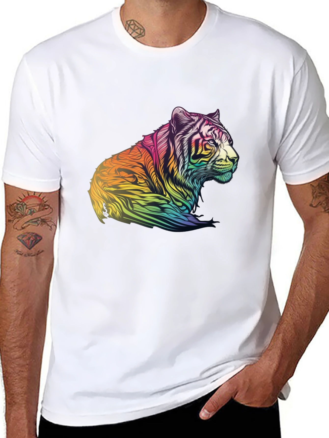 Rainbow Tiger Graphic Tee - Mens Black T-Shirt