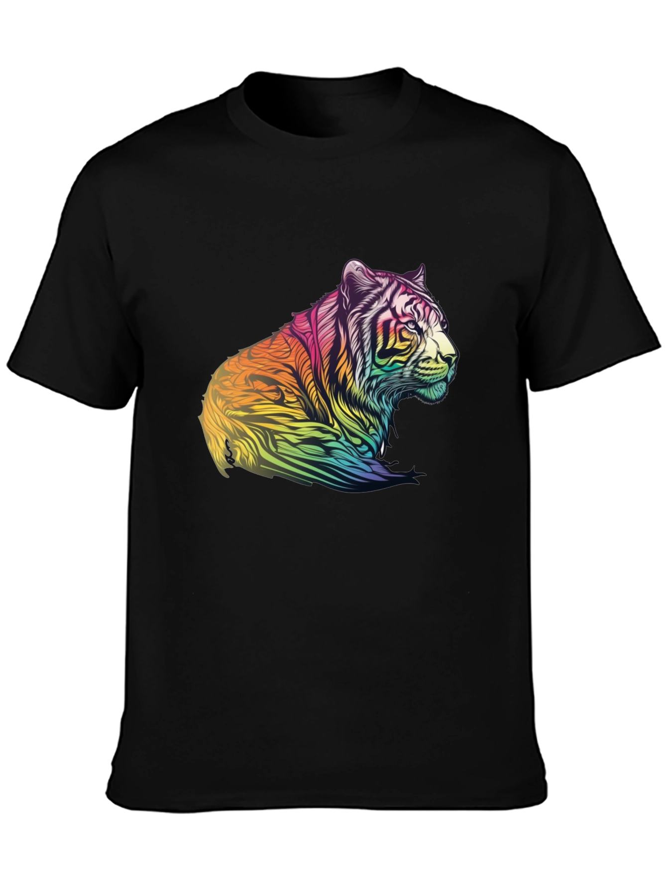 Rainbow Tiger Graphic Tee - Mens Black T-Shirt