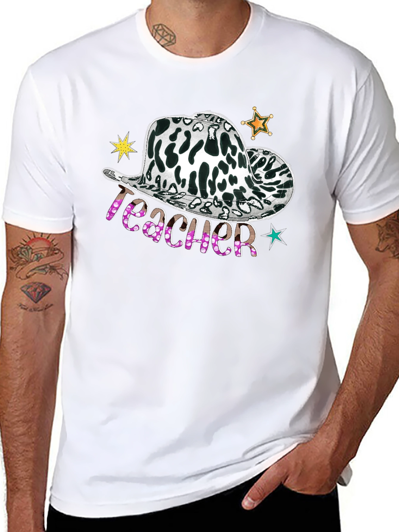 Cow Print Teacher Hat Graphic Tee