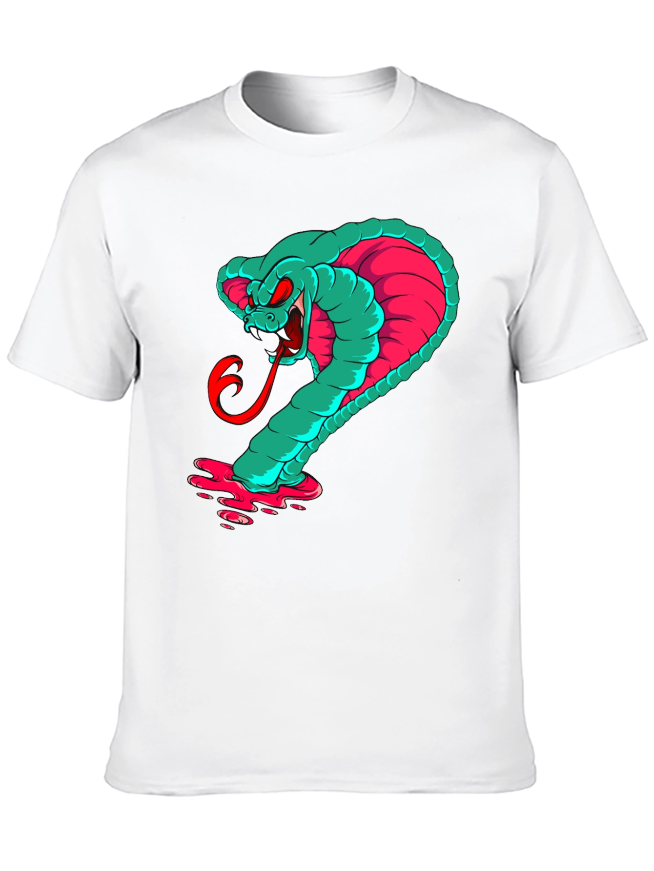 Mens Graphic Cobra T-Shirt - Teal & Pink Snake