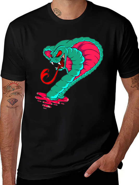 Mens Graphic Cobra T-Shirt - Teal & Pink Snake