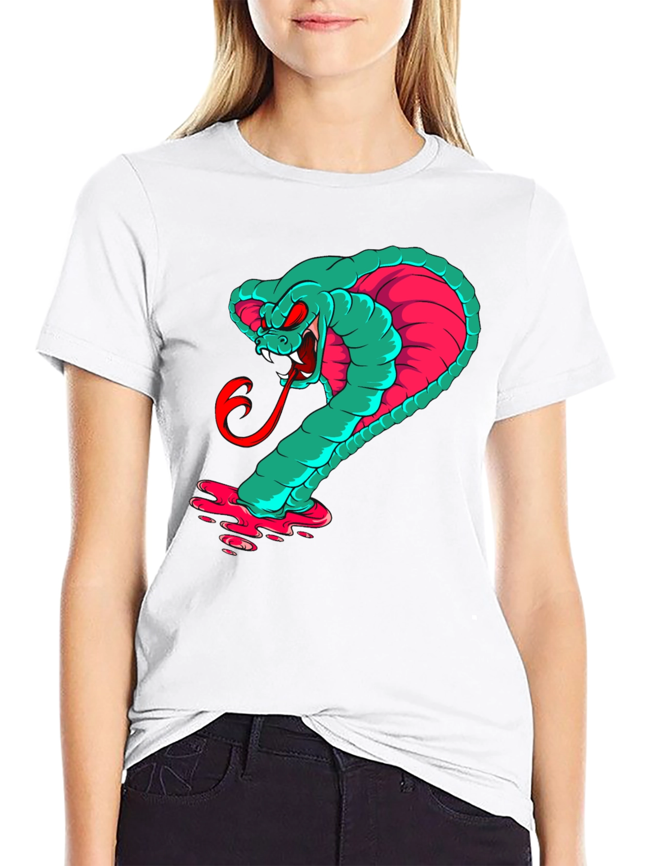 Mens Graphic Cobra T-Shirt - Teal & Pink Snake
