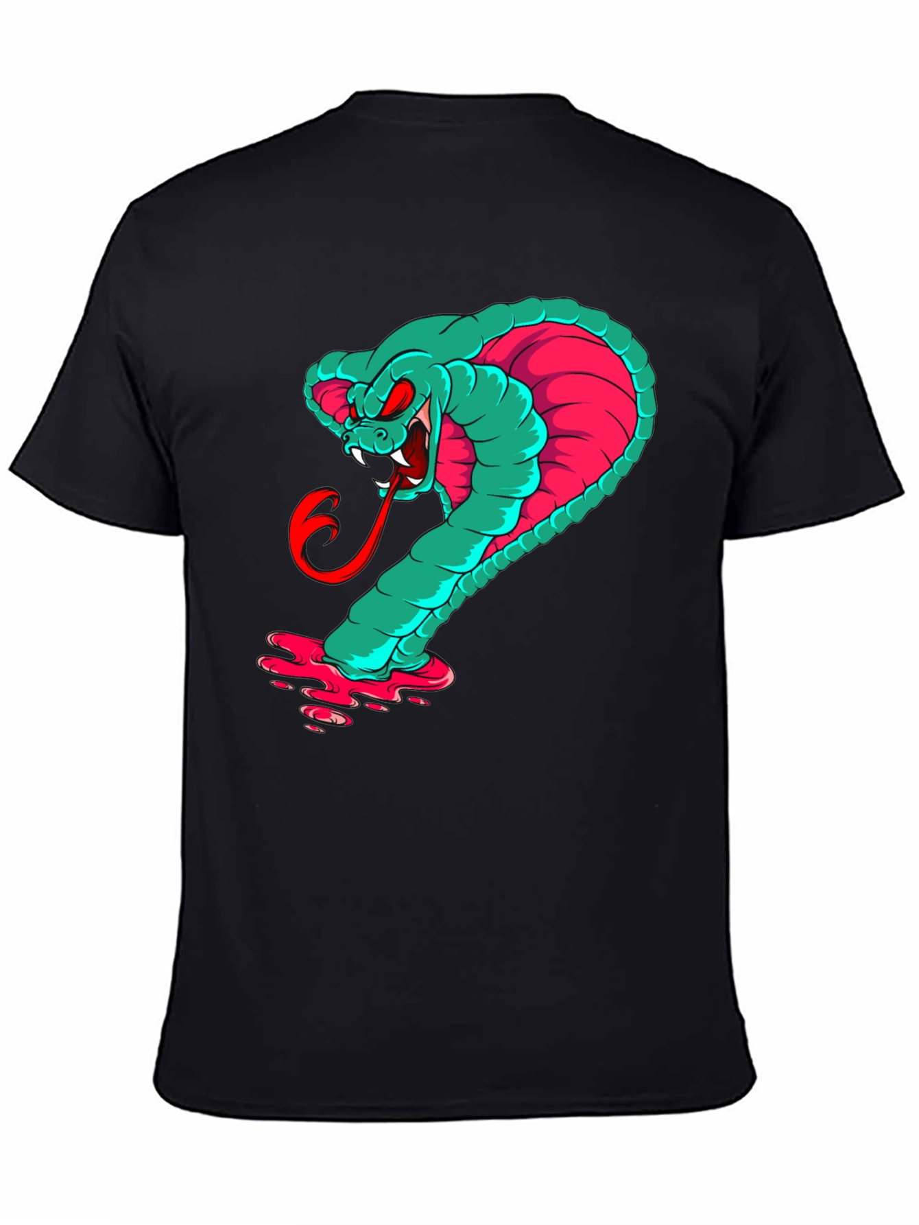 Mens Graphic Cobra T-Shirt - Teal & Pink Snake