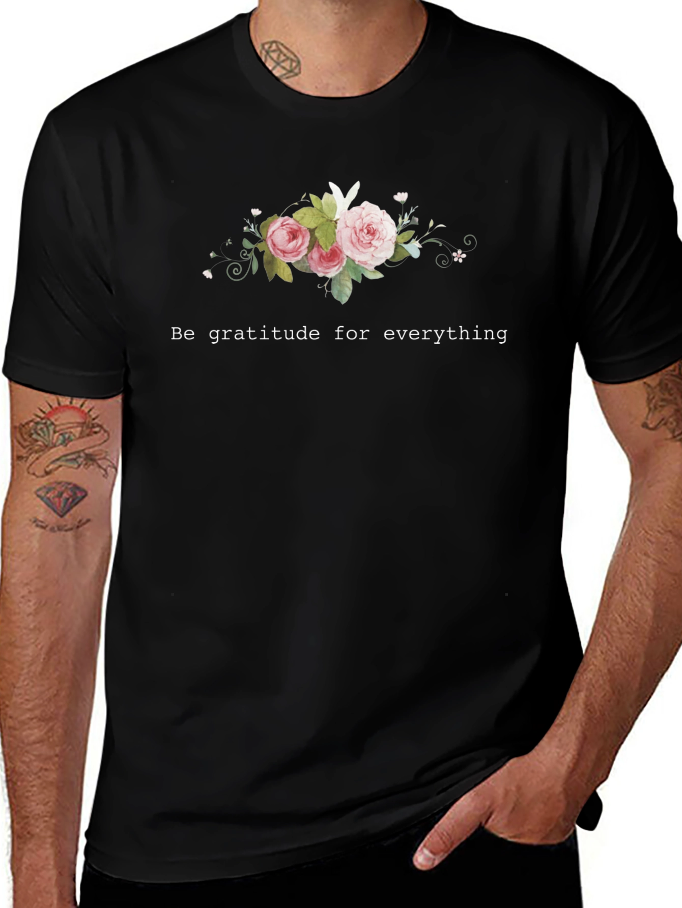 Gratitude Floral Graphic Tee - Unisex Black T-Shirt