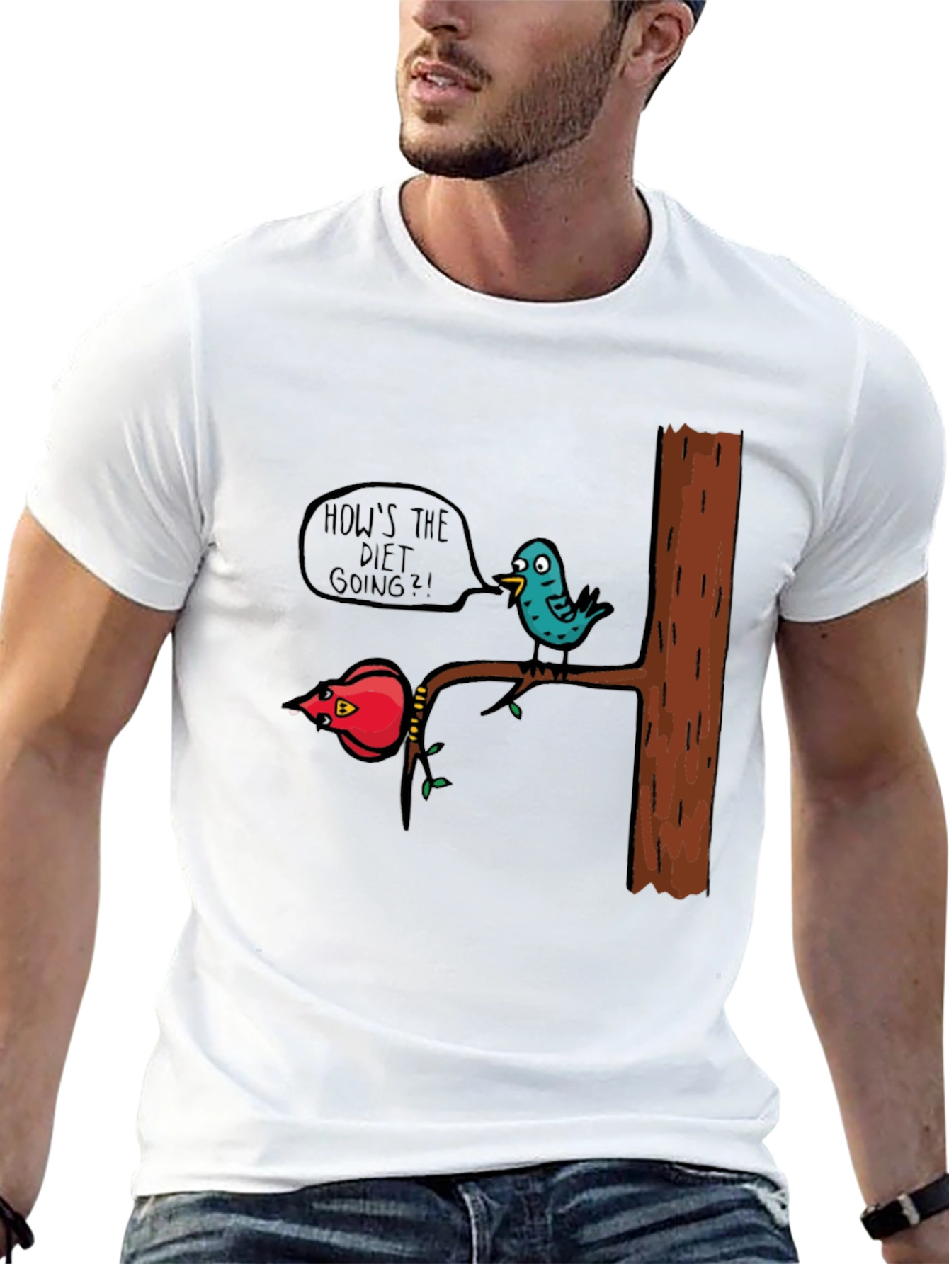 Funny Diet Bird Graphic T-Shirt - Black