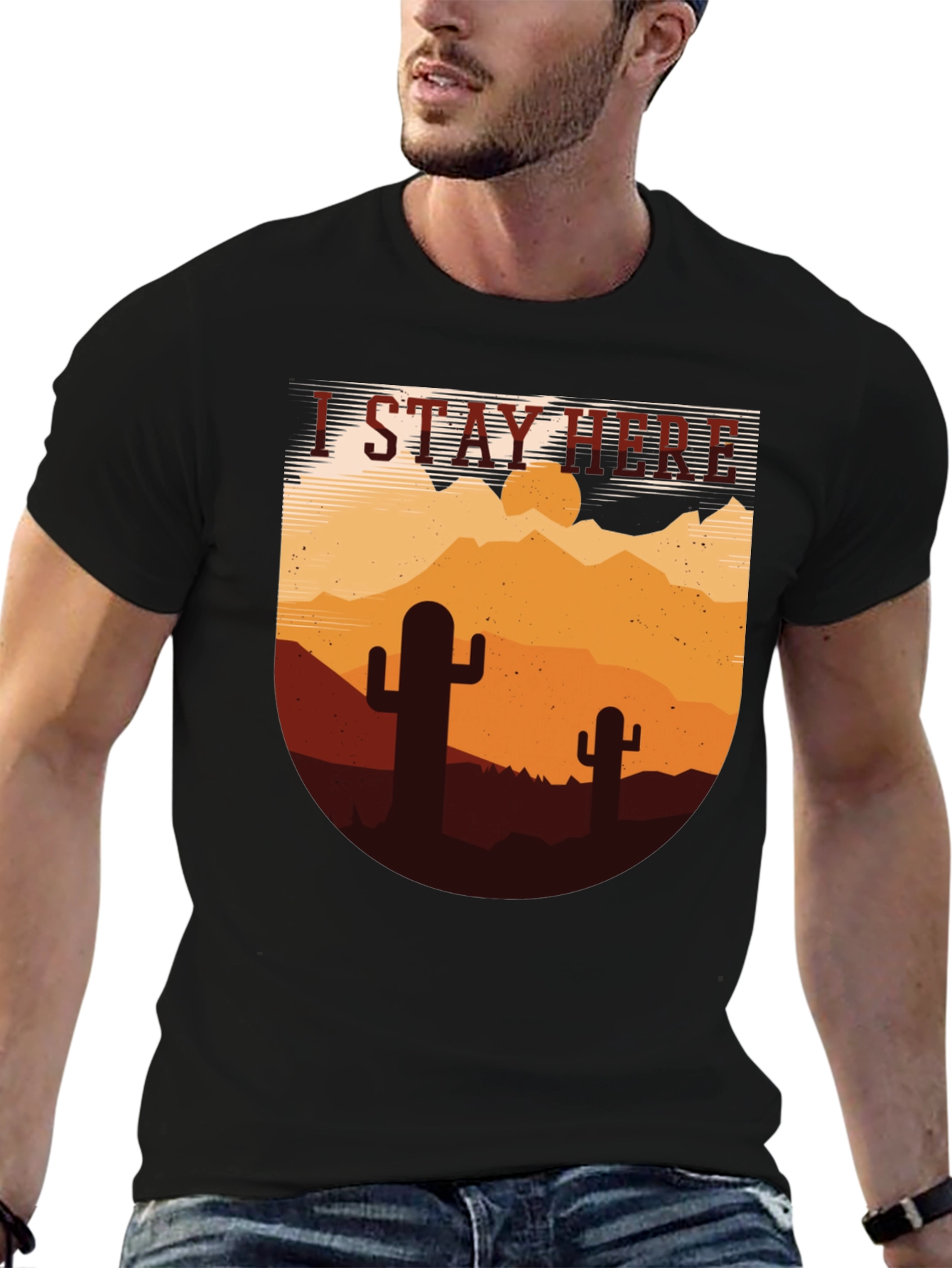I Stay Here Graphic Tee - Desert Cactus Design