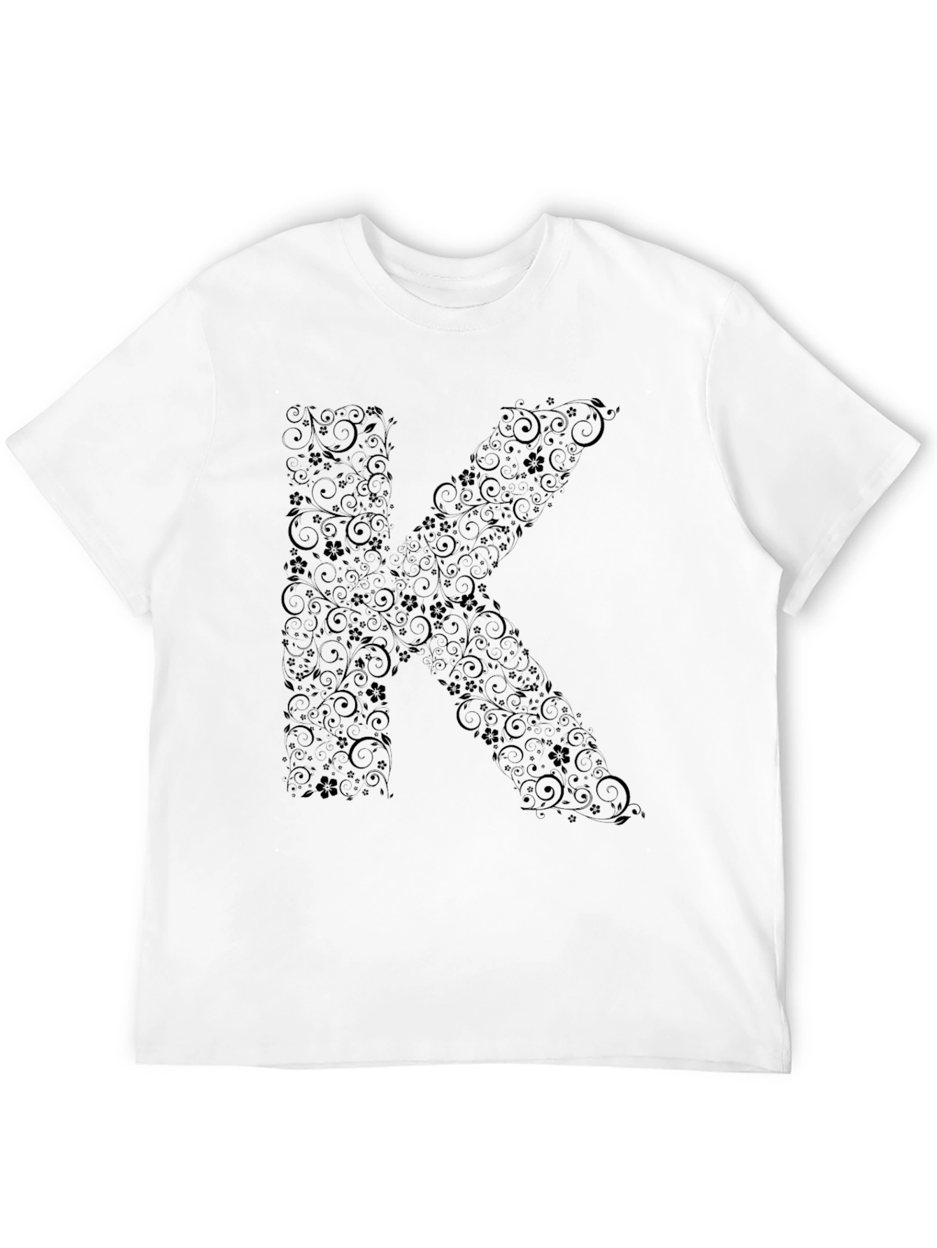 Floral Letter K Black T-Shirt