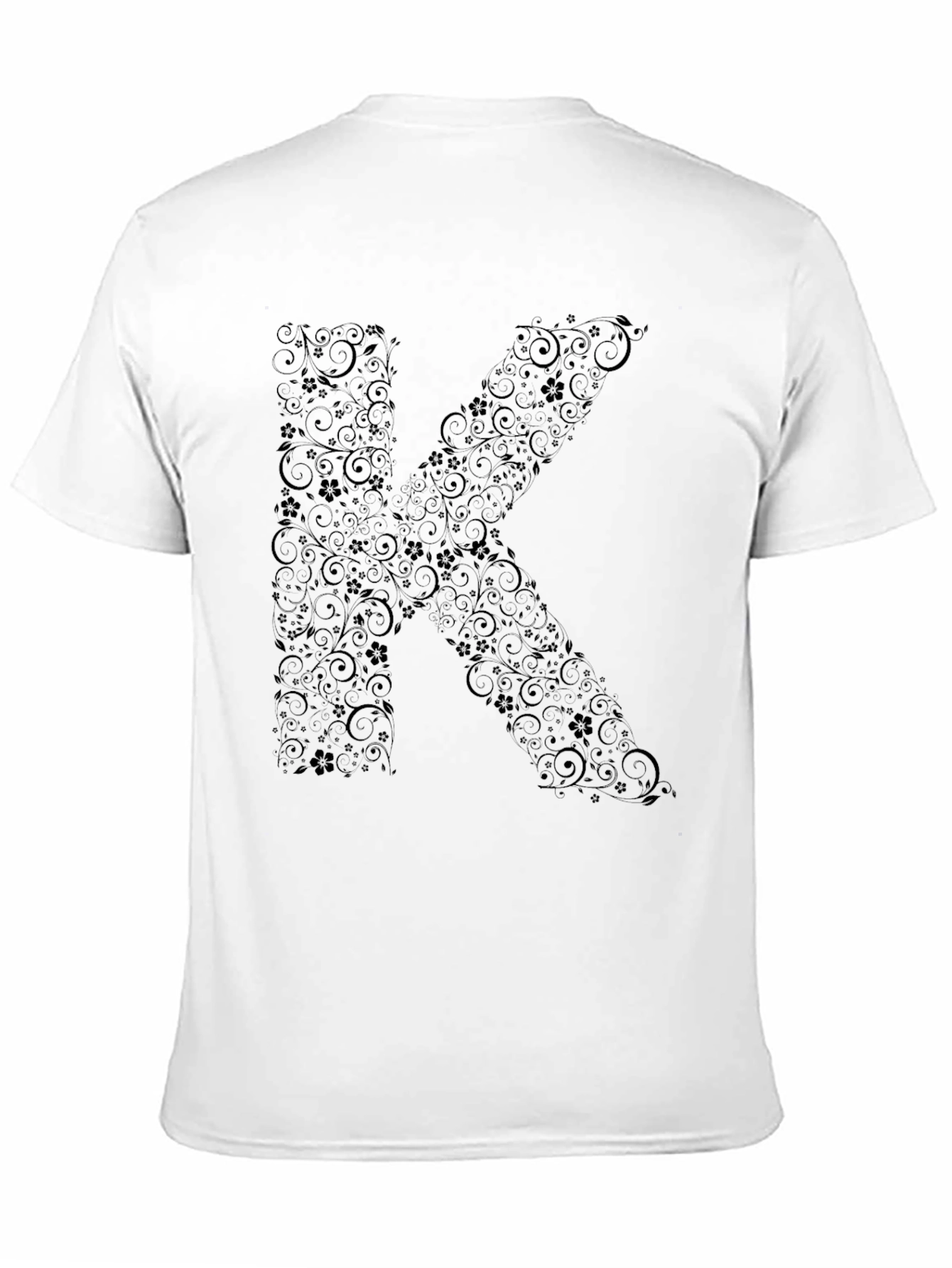 Floral Letter K Black T-Shirt