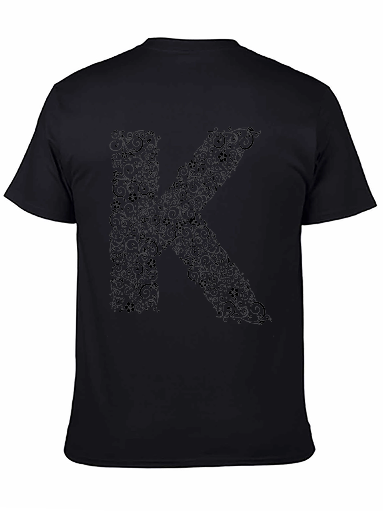 Floral Letter K Black T-Shirt