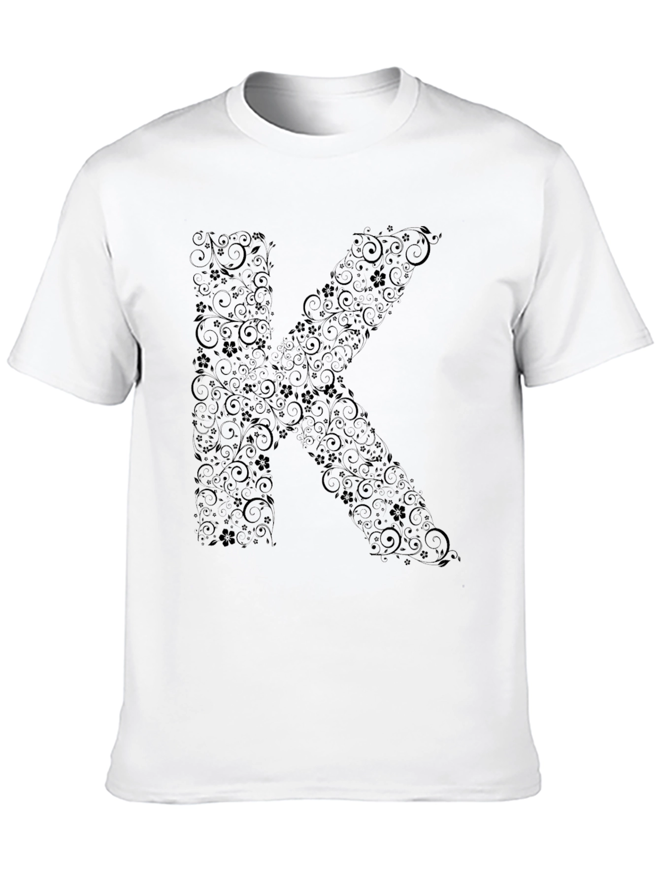 Floral Letter K Black T-Shirt