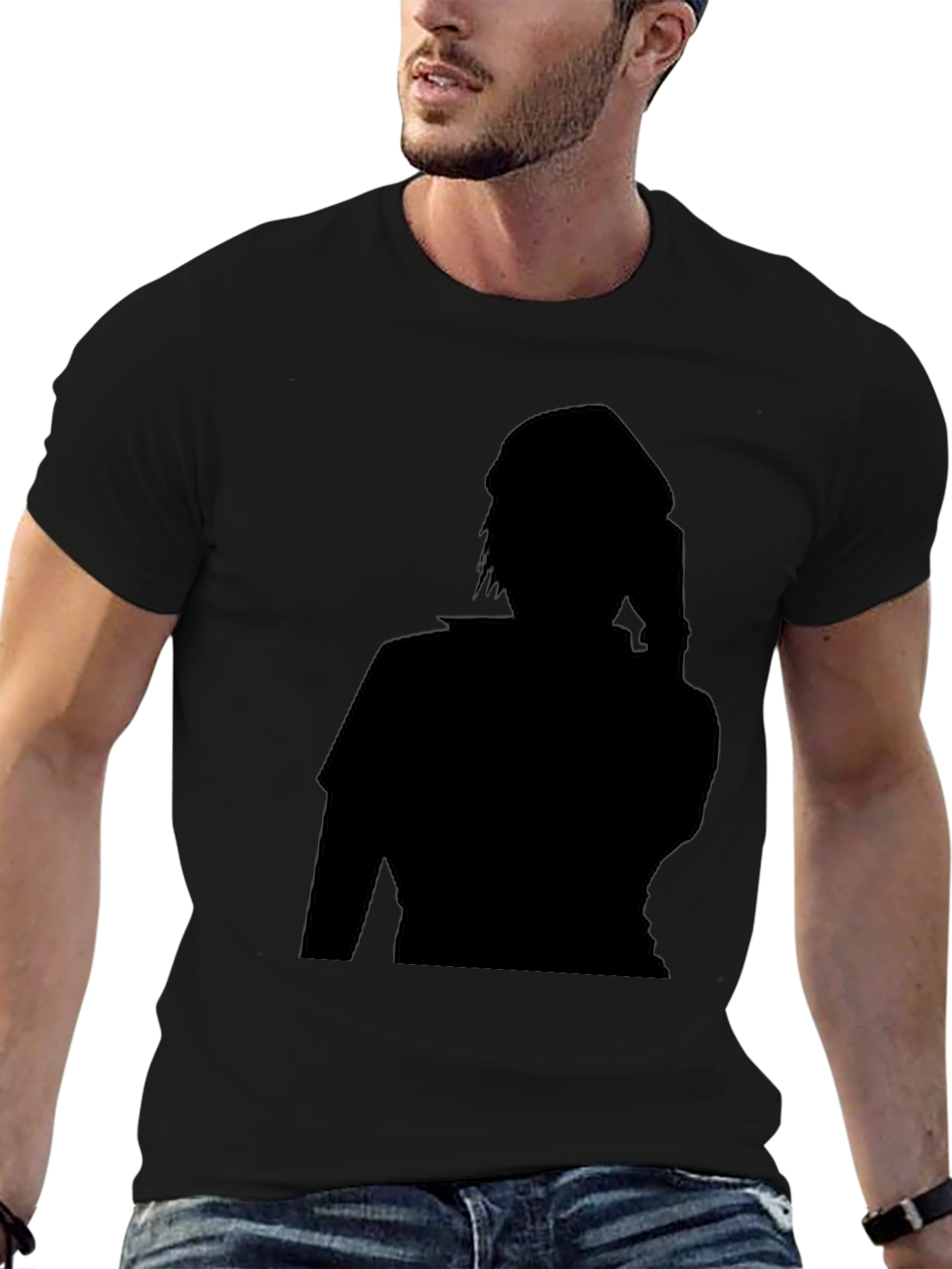 Black Graphic Tee - Shadow Figure Design