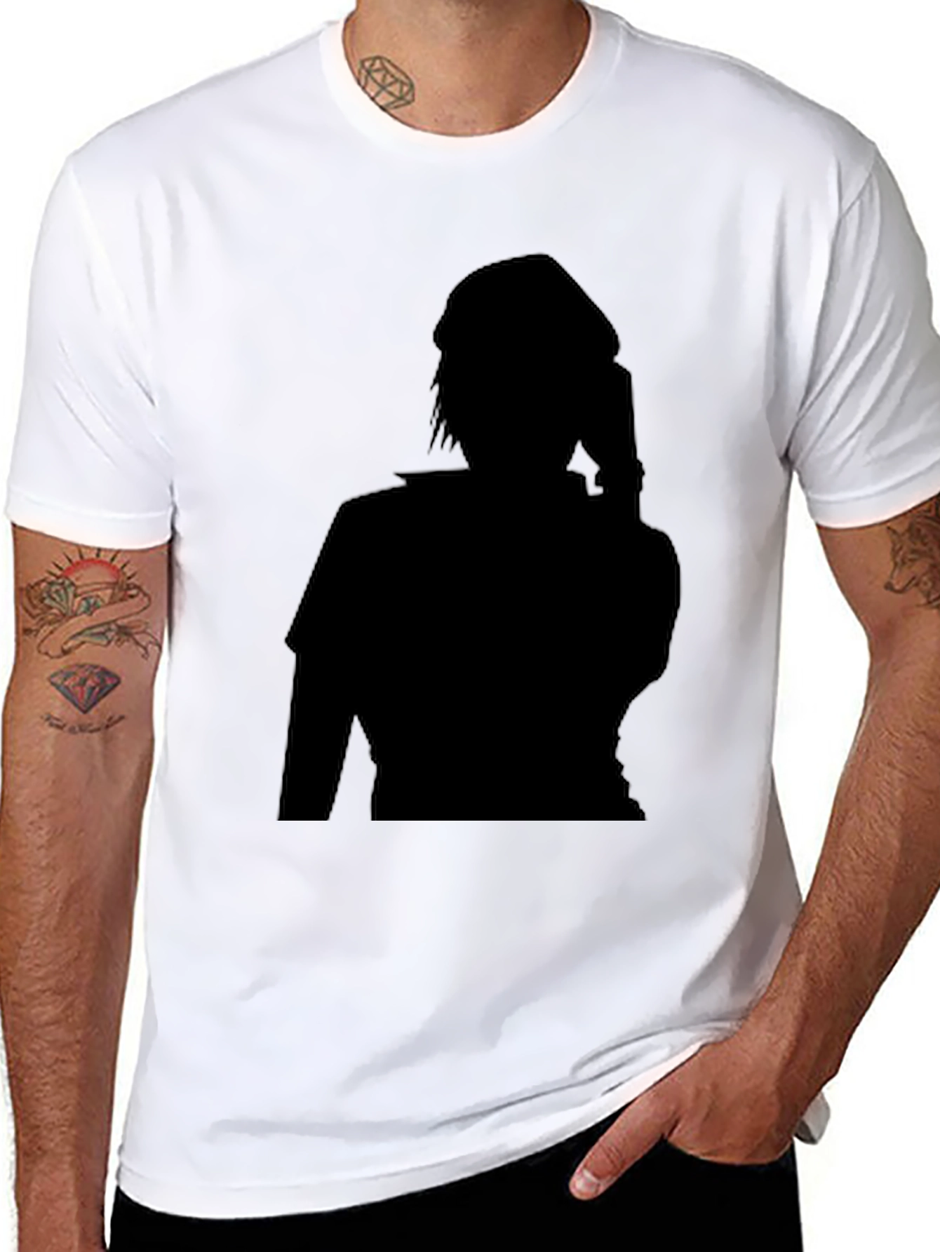 Black Graphic Tee - Shadow Figure Design