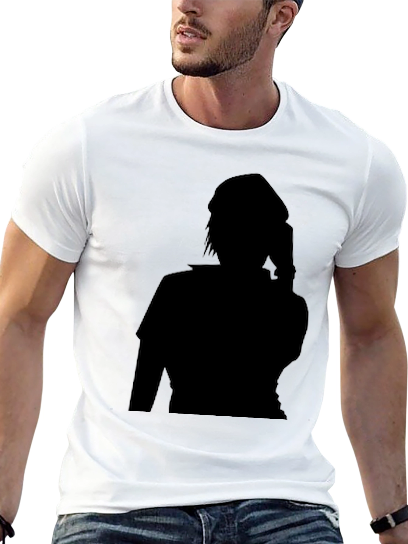 Black Graphic Tee - Shadow Figure Design