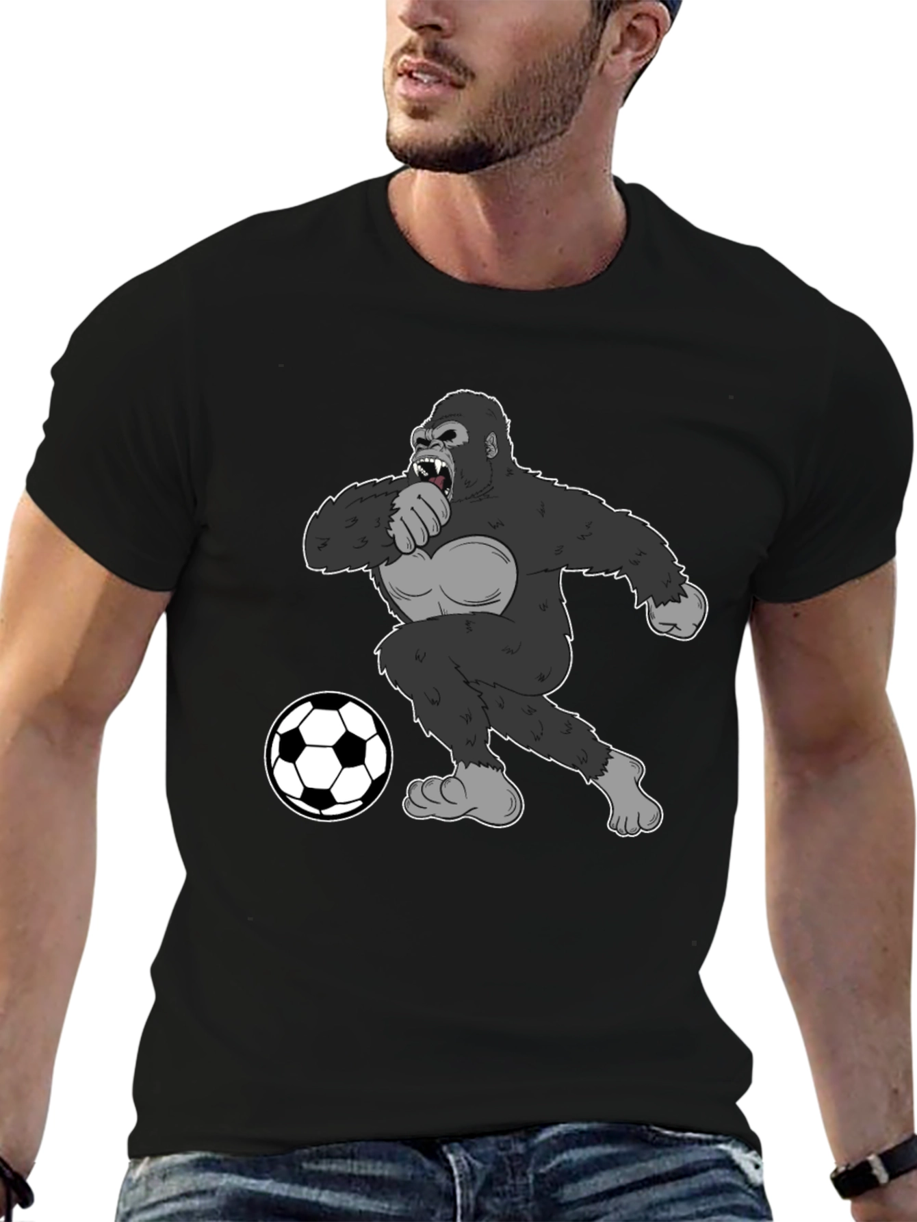 Gorilla Soccer Fan T-Shirt - Black Graphic Tee
