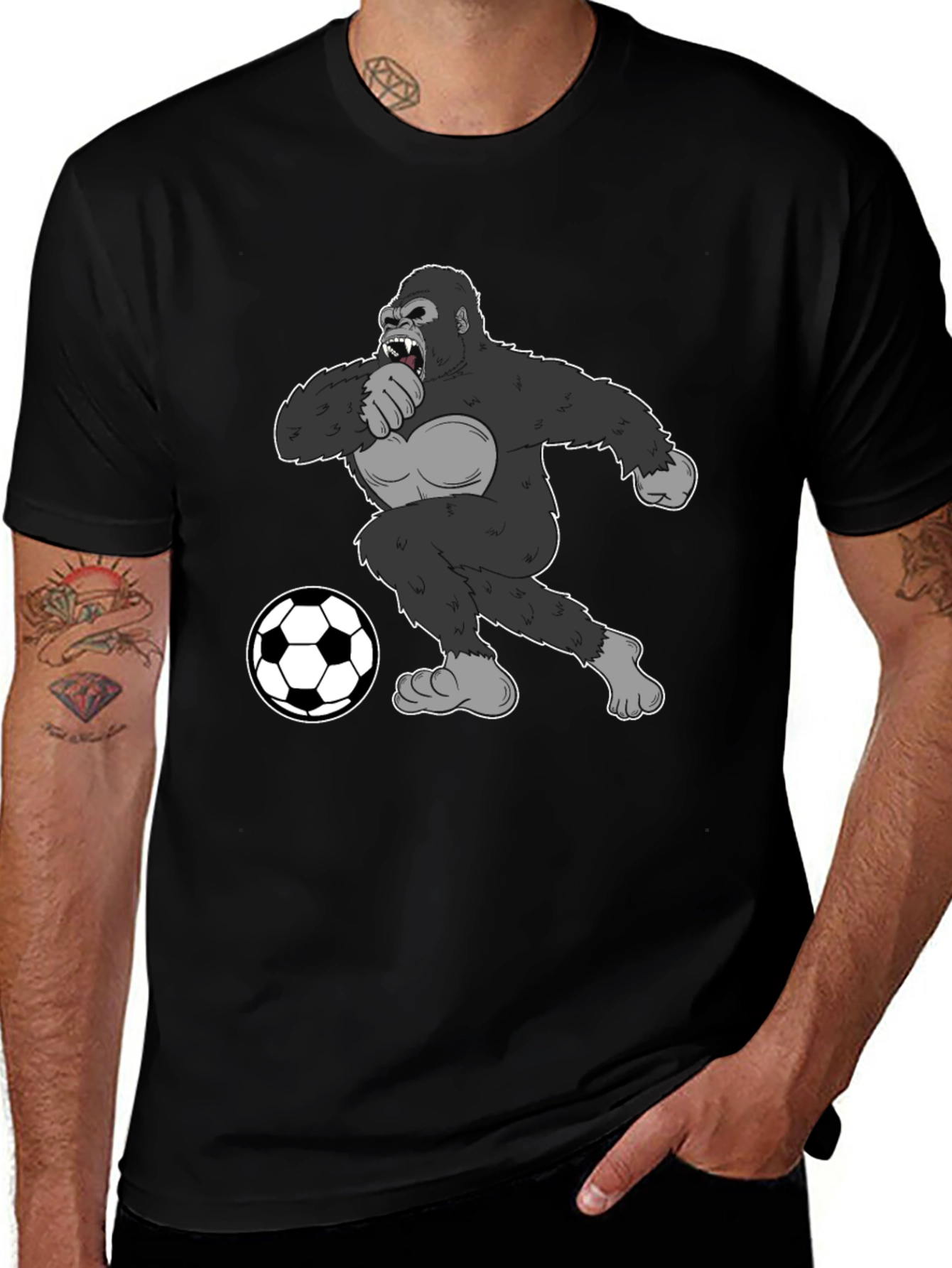 Gorilla Soccer Fan T-Shirt - Black Graphic Tee