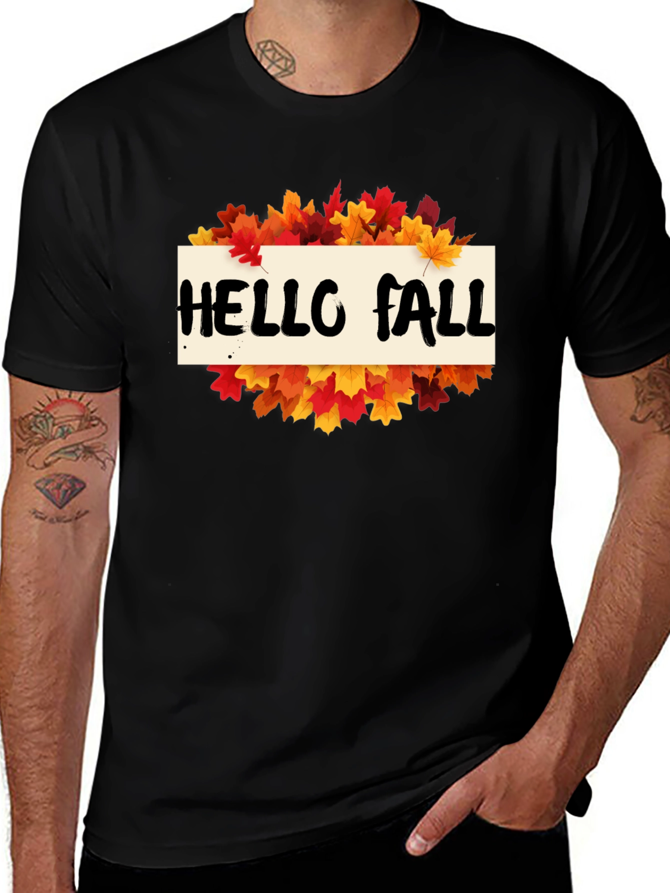 Hello Fall Leaves Graphic Tee - Autumn T-Shirt