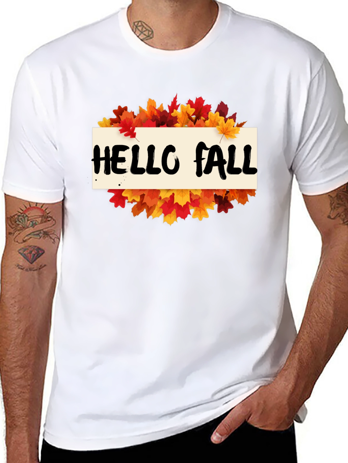 Hello Fall Leaves Graphic Tee - Autumn T-Shirt