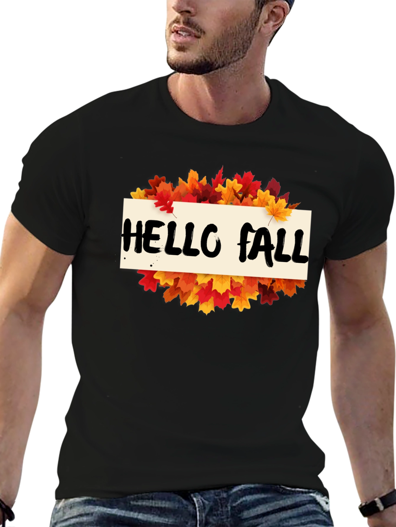 Hello Fall Leaves Graphic Tee - Autumn T-Shirt