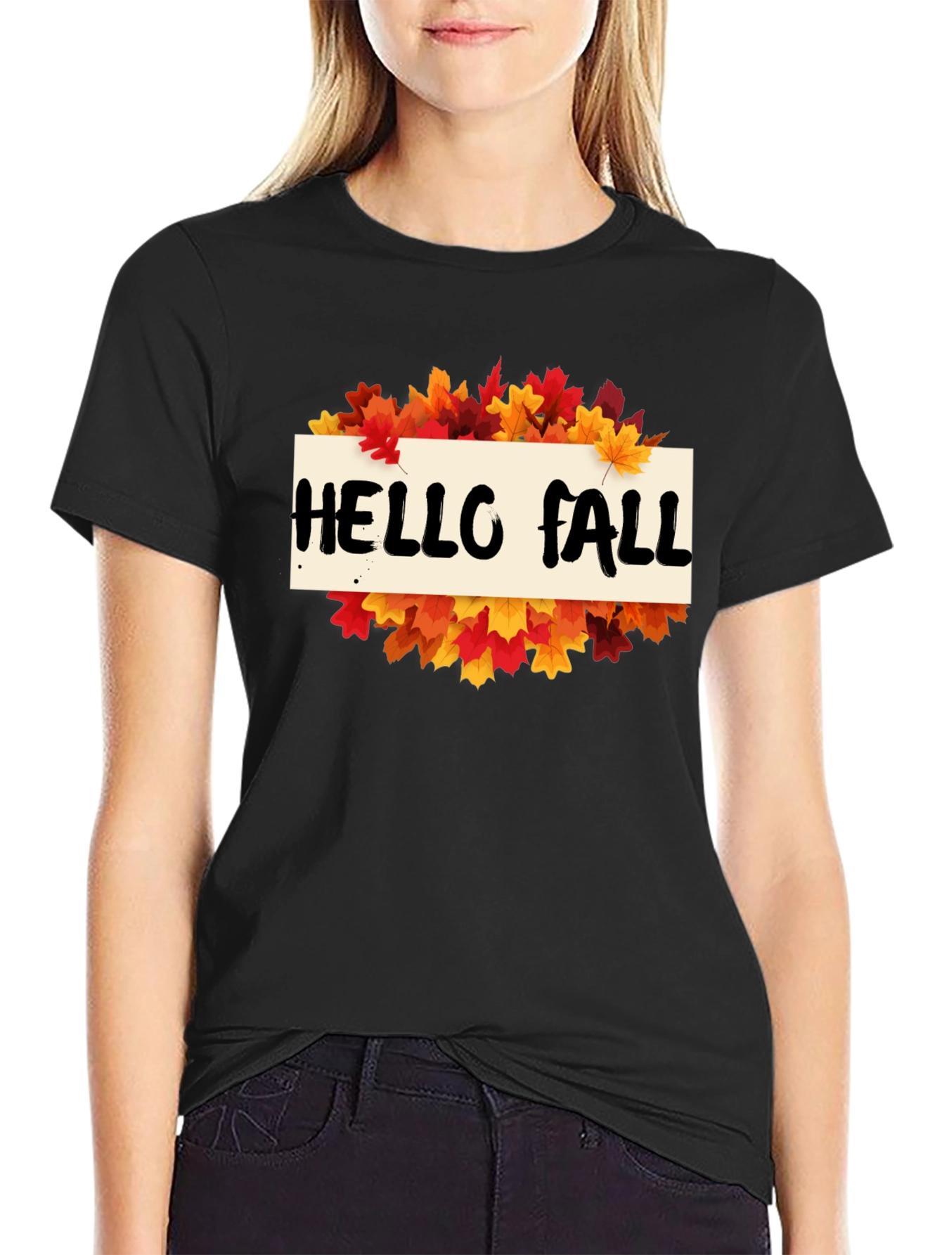 Hello Fall Leaves Graphic Tee - Autumn T-Shirt