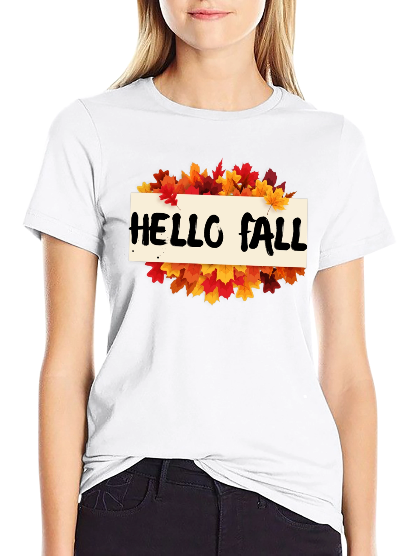 Hello Fall Leaves Graphic Tee - Autumn T-Shirt