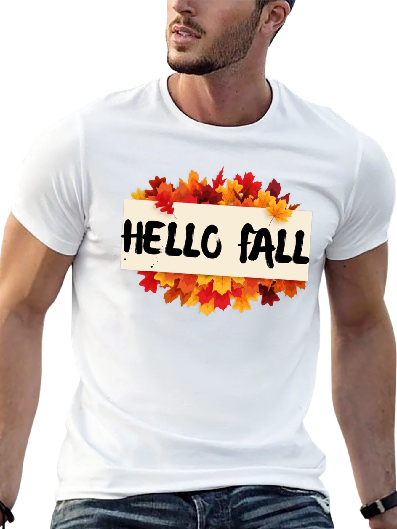 Hello Fall Leaves Graphic Tee - Autumn T-Shirt