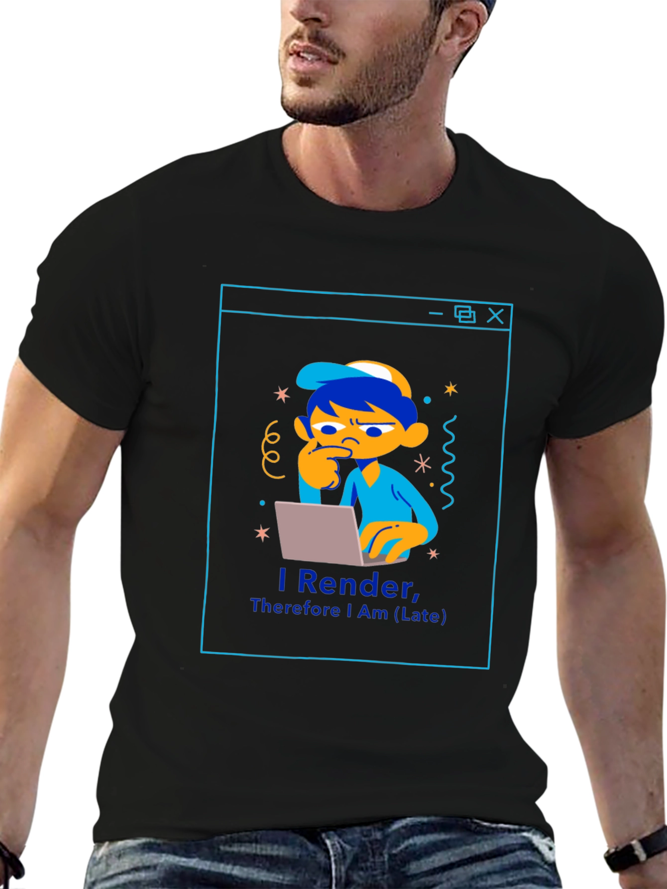 I Render Therefore I Am (Late) Black T-Shirt